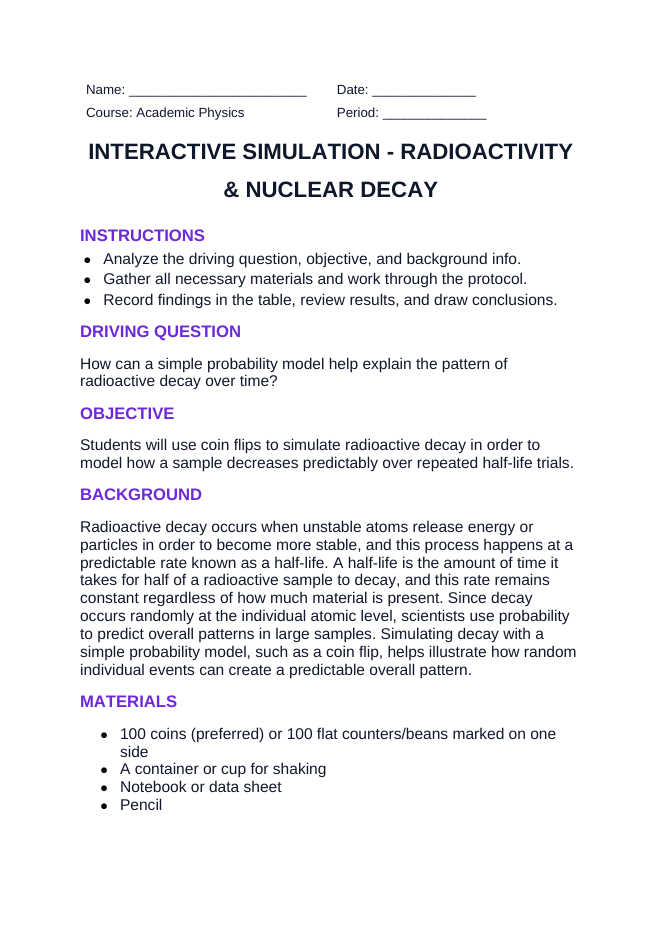 Radioactivity & Nuclear Decay Interactive Simulation sample page
