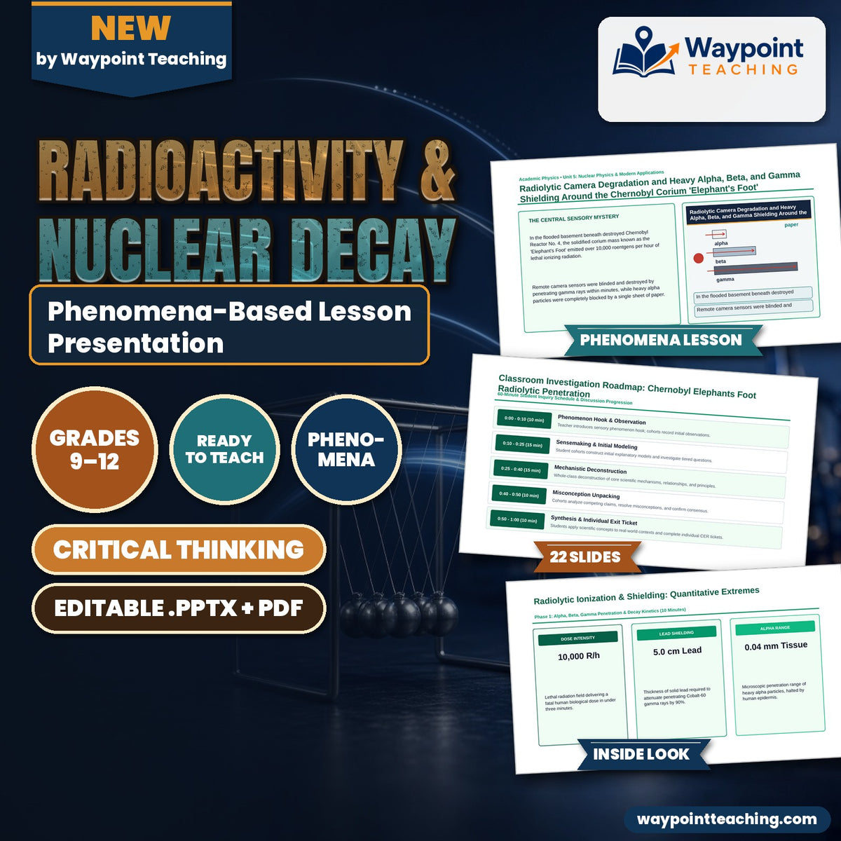 Radioactivity & Nuclear Decay Phenomena-Based Lesson: Radiolytic Camera Degradation and Heavy Alpha, Beta, and Gamma Shielding Around the Chernobyl Corium 'Elephant's Foot' Presentation cover