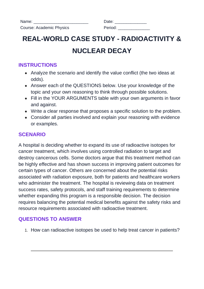 Radioactivity & Nuclear Decay Real-World Case Study sample page