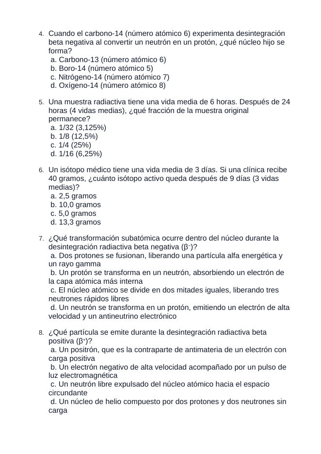 Radioactivity & Nuclear Decay Spanish Unit Test sample page