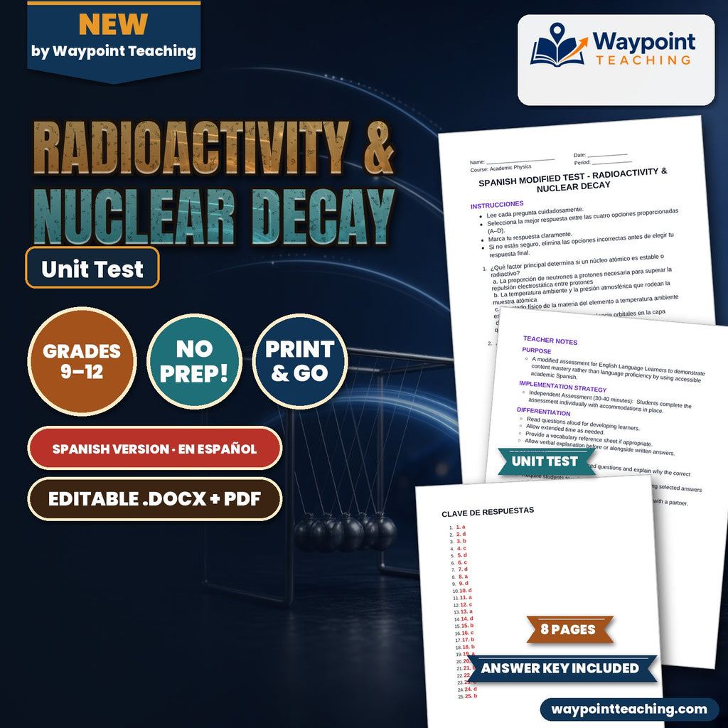 Radioactivity & Nuclear Decay Spanish Unit Test cover