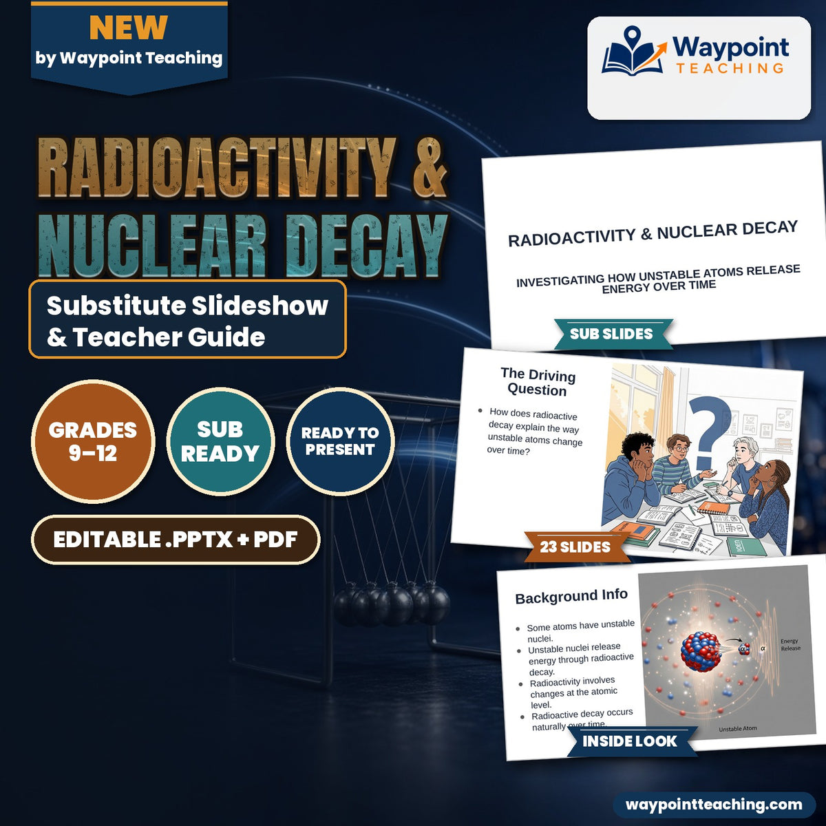 Radioactivity & Nuclear Decay Substitute Slideshow & Teacher Guide cover