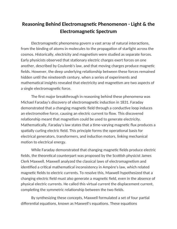 Reasoning Behind Electromagnetic Phenomenon Reading Worksheet sample page