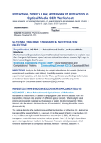 Refraction, Snell's Law, and Index of Refraction in Optical Media CER Phenomena Worksheet sample page