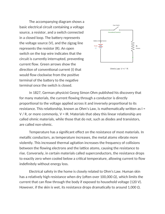 Resistance Current and Ohms Law Reading Worksheet sample page