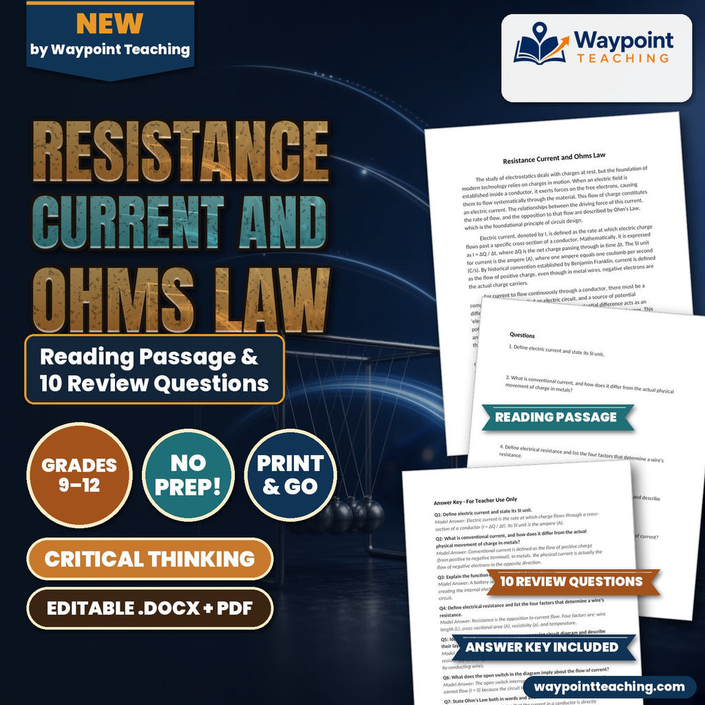 Resistance Current and Ohms Law Reading Worksheet cover