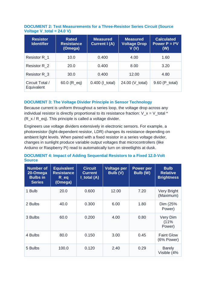 Series Circuits: Equivalent Resistance, Voltage Drops, and Current Conservation CER Phenomena Worksheet sample page