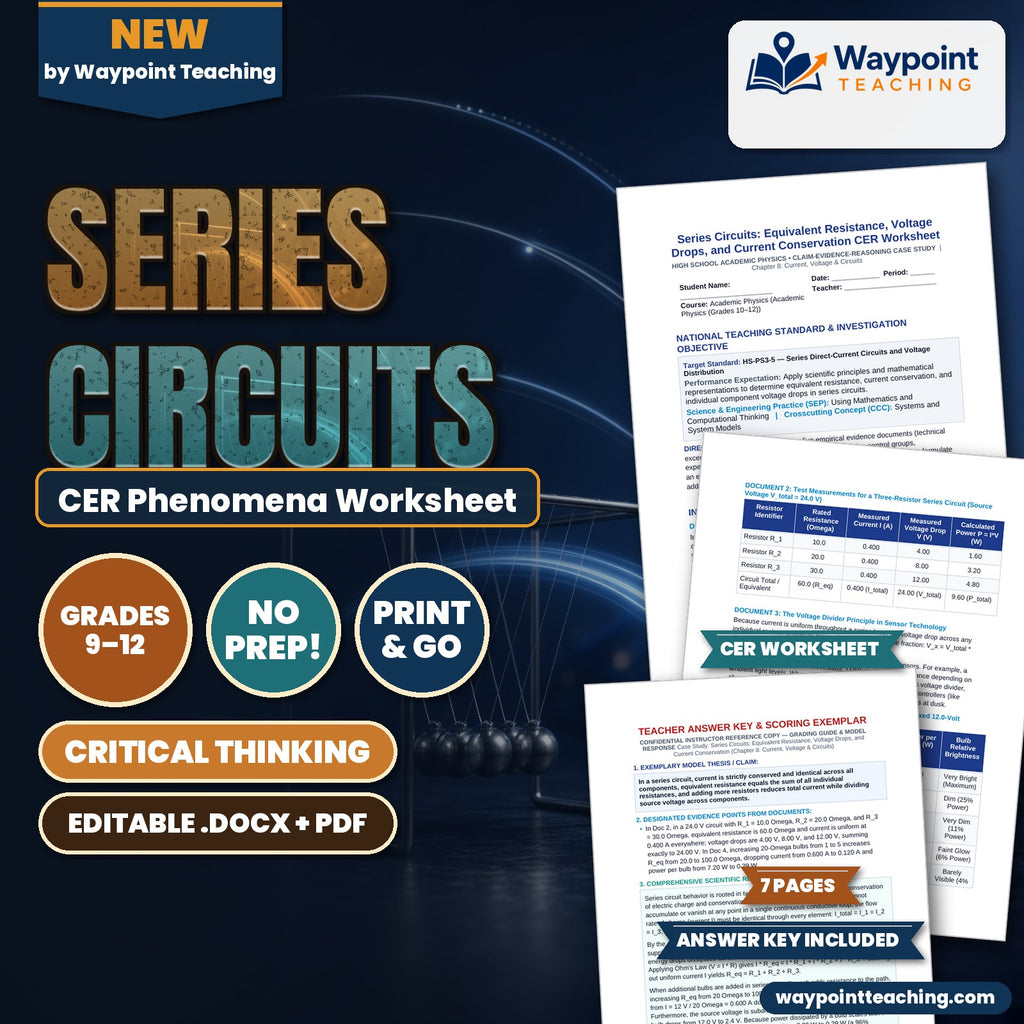 Series Circuits: Equivalent Resistance, Voltage Drops, and Current Conservation CER Phenomena Worksheet cover