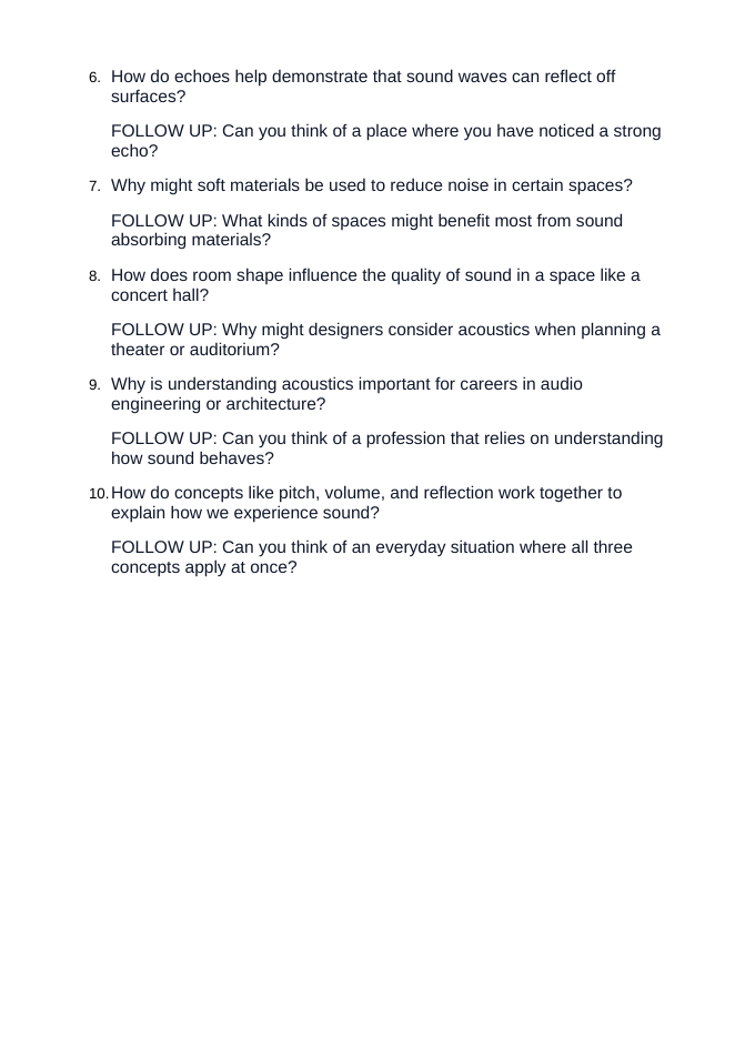 Sound Waves & Acoustics Critical Thinking Prompts sample page
