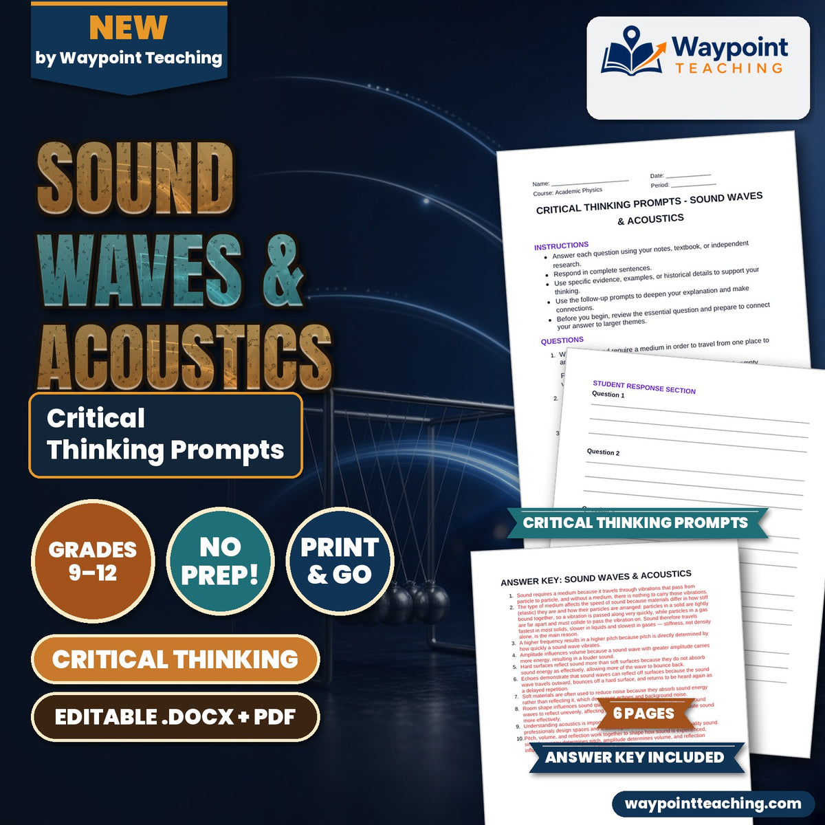 Sound Waves & Acoustics Critical Thinking Prompts cover
