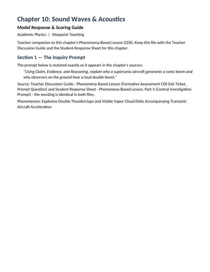 Sound Waves & Acoustics Model Response & Scoring Guide sample page
