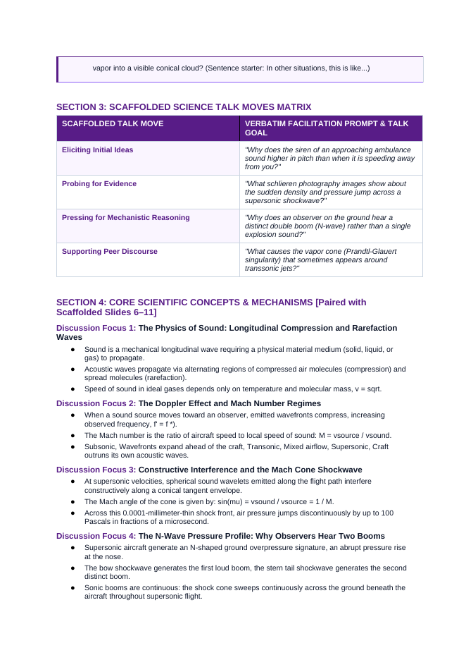 Sound Waves & Acoustics Scaffolded Phenomena-Based Lesson: Explosive Double Thunderclaps and Visible Vapor Cloud Disks Accompanying Transonic Aircraft Acceleration Teacher Discussion Guide sample page
