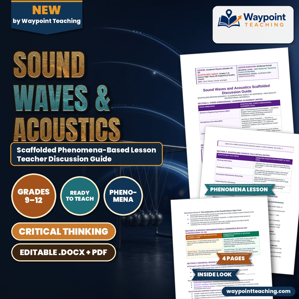 Sound Waves & Acoustics Scaffolded Phenomena-Based Lesson: Explosive Double Thunderclaps and Visible Vapor Cloud Disks Accompanying Transonic Aircraft Acceleration Teacher Discussion Guide cover
