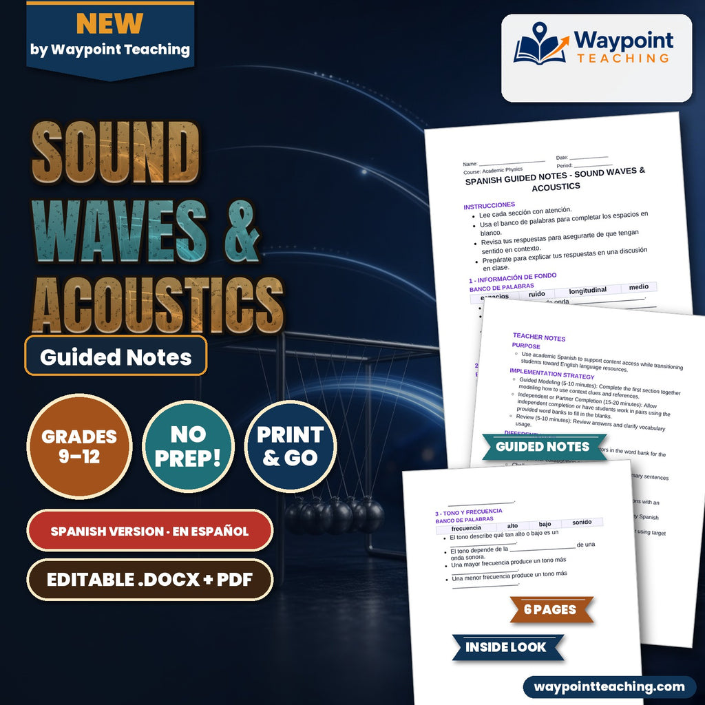 Sound Waves & Acoustics Spanish Guided Notes cover
