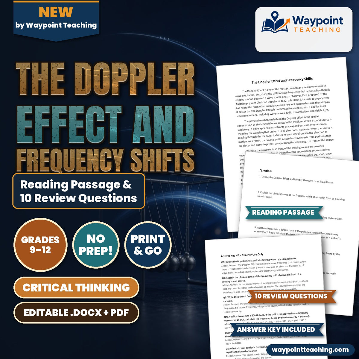 The Doppler Effect and Frequency Shifts Reading Worksheet cover