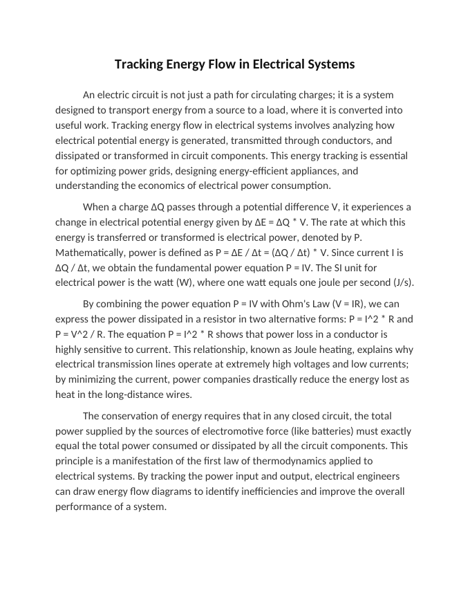 Tracking Energy Flow in Electrical Systems Reading Worksheet sample page