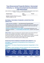 Two-Dimensional Projectile Motion: Horizontal Velocity vs. Vertical Gravitational Acceleration CER Phenomena Worksheet sample page