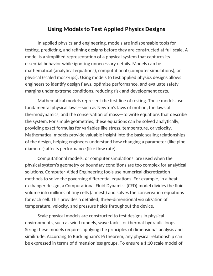 Using Models to Test Applied Physics Designs Reading Worksheet sample page