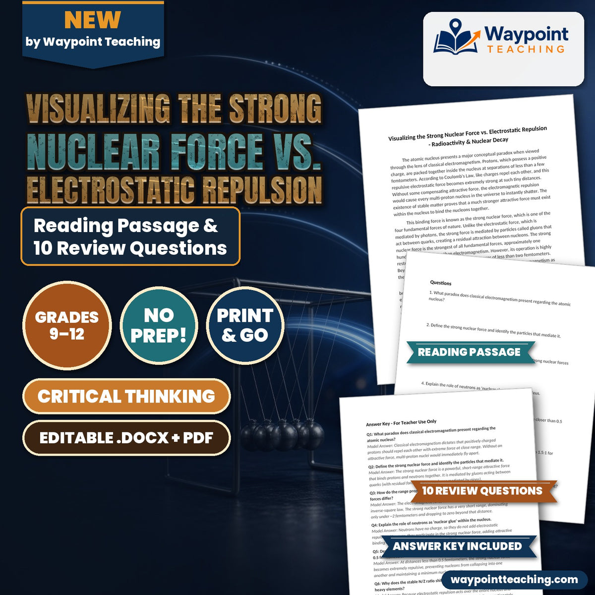 Visualizing the Strong Nuclear Force vs. Electrostatic Repulsion Reading Worksheet cover