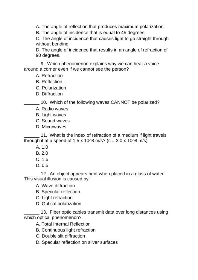 Wave Behavior: Reflection, Refraction, & Diffraction Lesson Quiz sample page