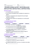 Wave Behavior: Reflection, Refraction, & Diffraction Spanish Guided Notes sample page