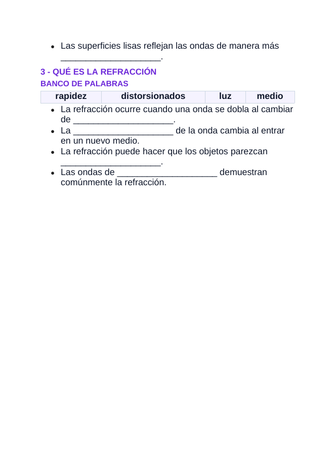 Wave Behavior: Reflection, Refraction, & Diffraction Spanish Guided Notes sample page
