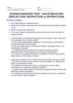 Wave Behavior: Reflection, Refraction, & Diffraction Spanish Unit Test sample page