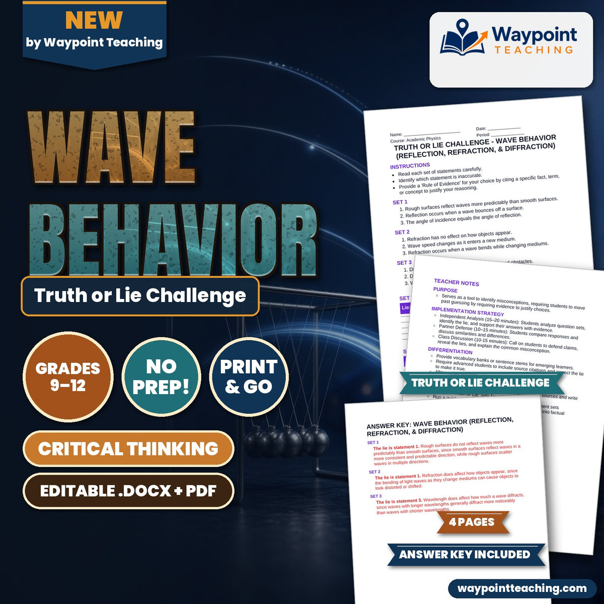 Wave Behavior: Reflection, Refraction, & Diffraction Truth or Lie Challenge cover