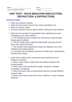 Wave Behavior: Reflection, Refraction, & Diffraction Unit Test sample page