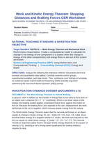 Work and Kinetic Energy Theorem: Stopping Distances and Braking Forces CER Phenomena Worksheet sample page