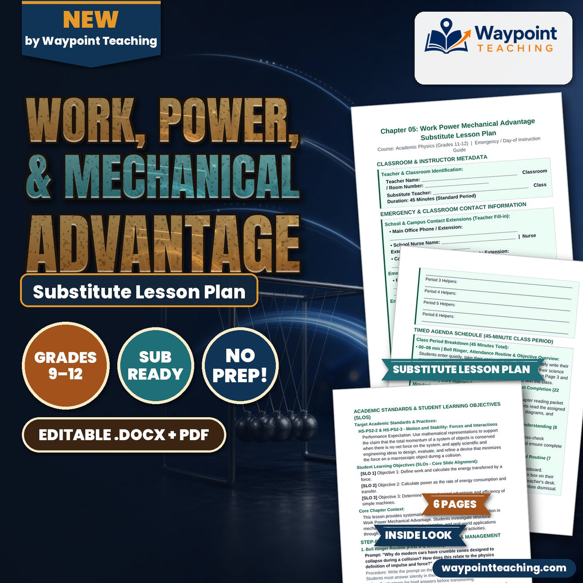 Work, Power, & Mechanical Advantage Substitute Lesson Plan cover