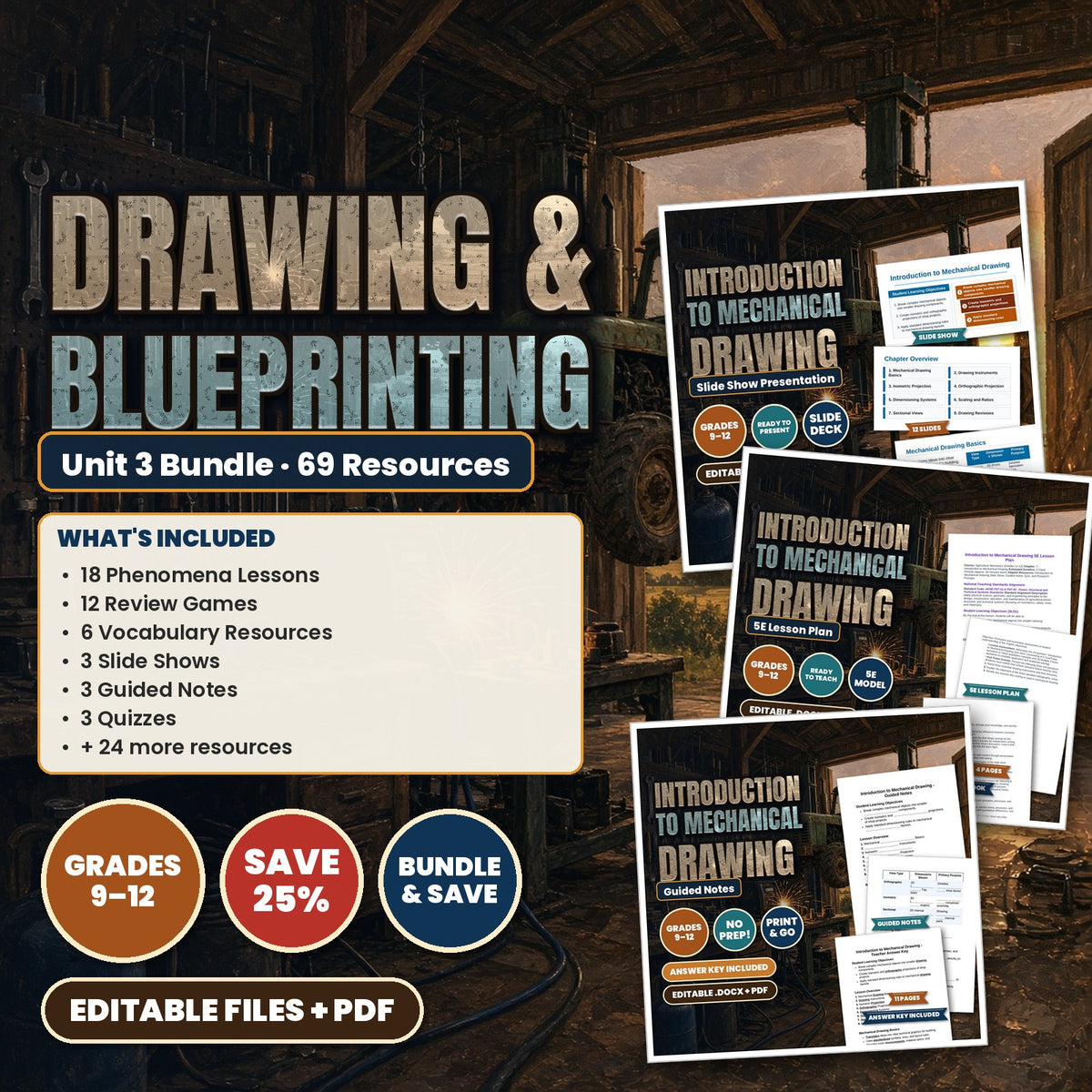 Agricultural Mechanics Unit 3: Drawing & Blueprinting Bundle cover
