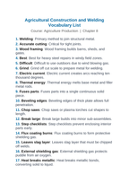 Agricultural Construction & Welding Vocabulary Words & Definitions sample page