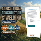 Agricultural Construction & Welding Vocabulary Words & Definitions cover
