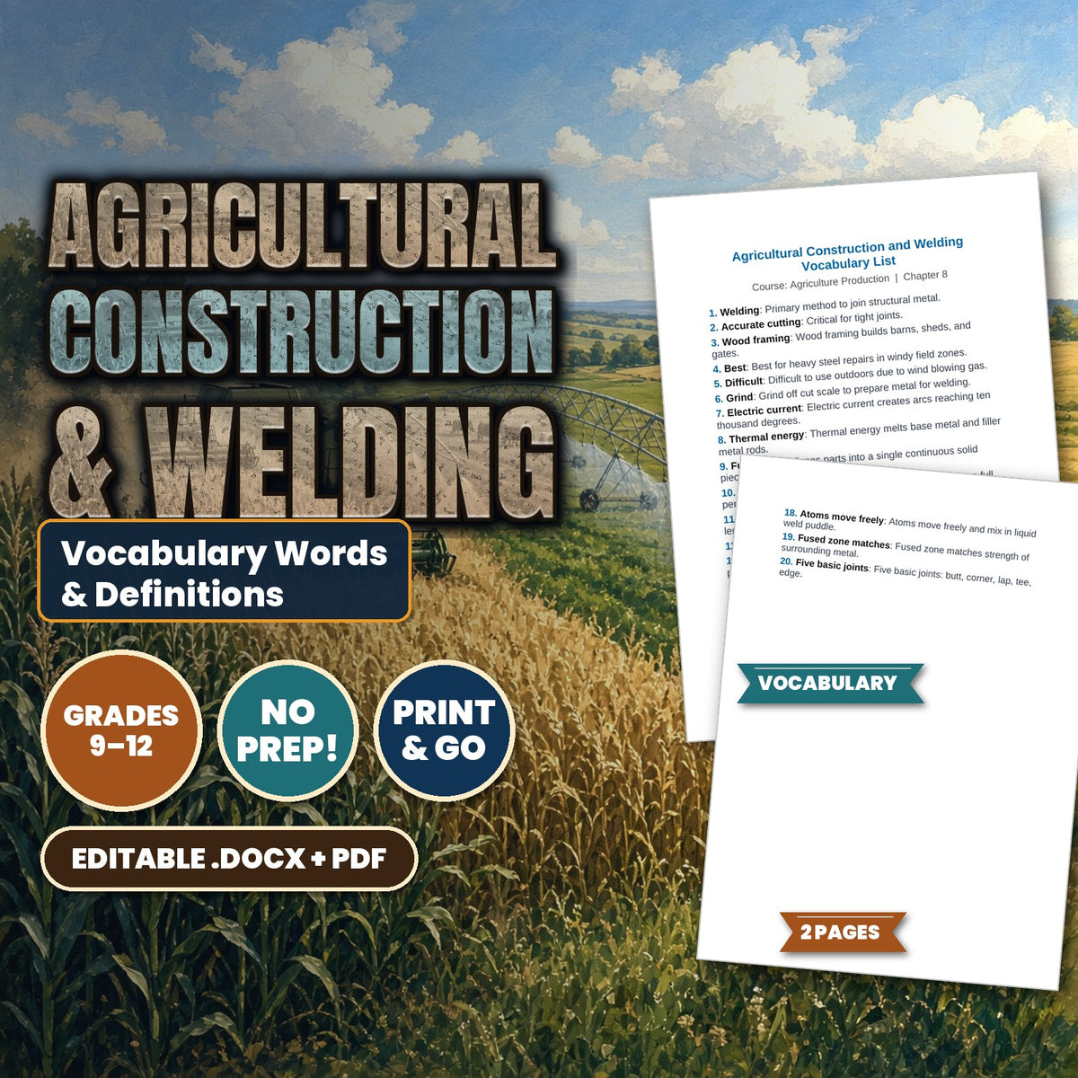Agricultural Construction & Welding Vocabulary Words & Definitions cover