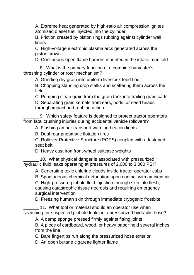 Agricultural Equipment & Machinery Lesson Quiz sample page