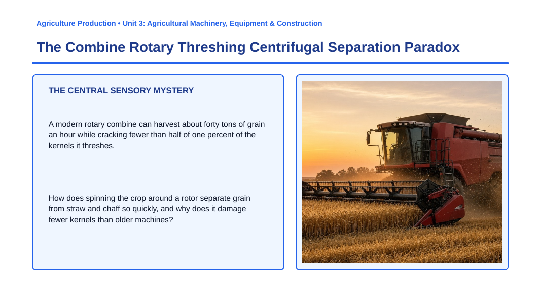 Agricultural Equipment & Machinery Phenomena-Based Lesson: The Combine Rotary Threshing Centrifugal Separation Paradox Presentation sample page