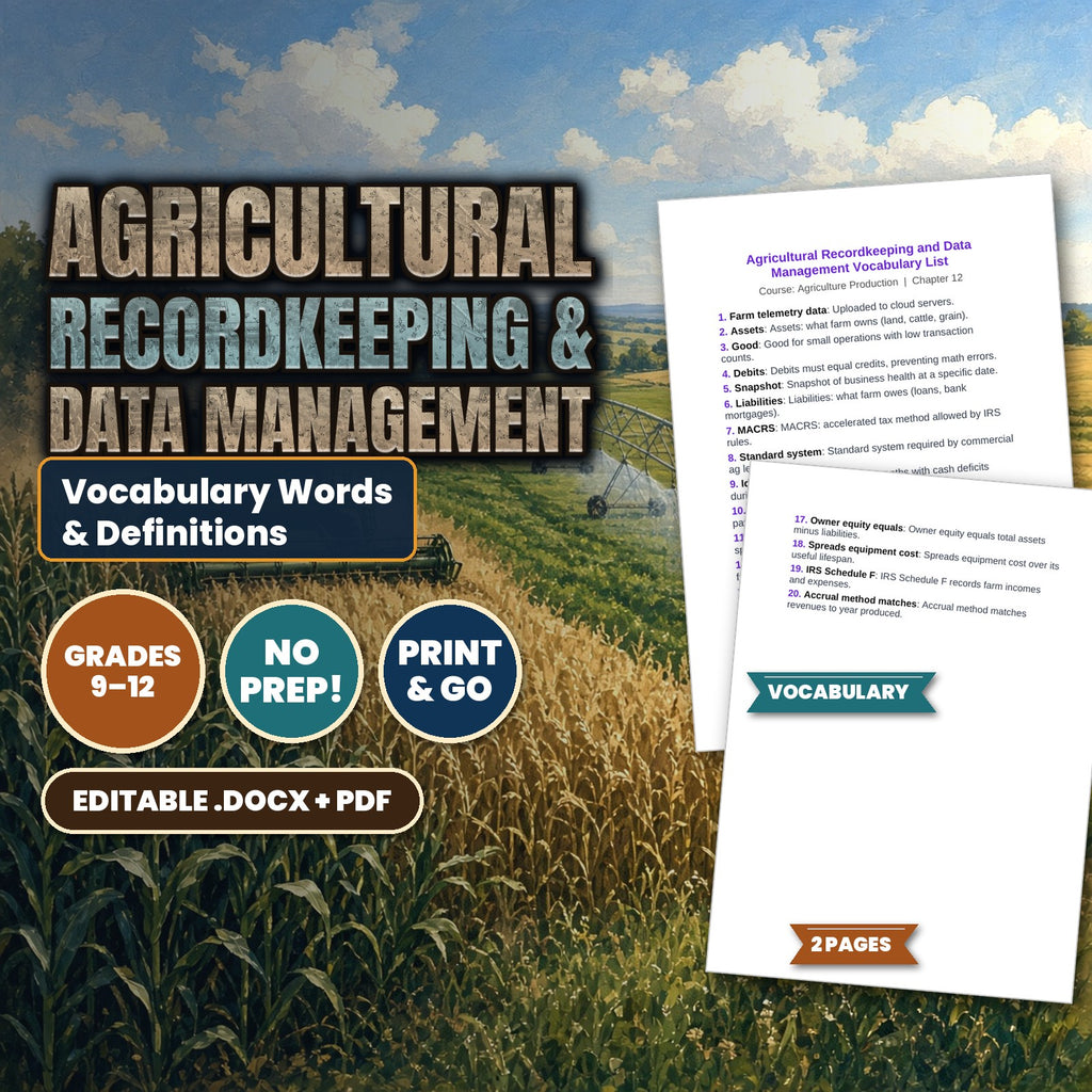 Agricultural Recordkeeping & Data Management Vocabulary Words & Definitions cover