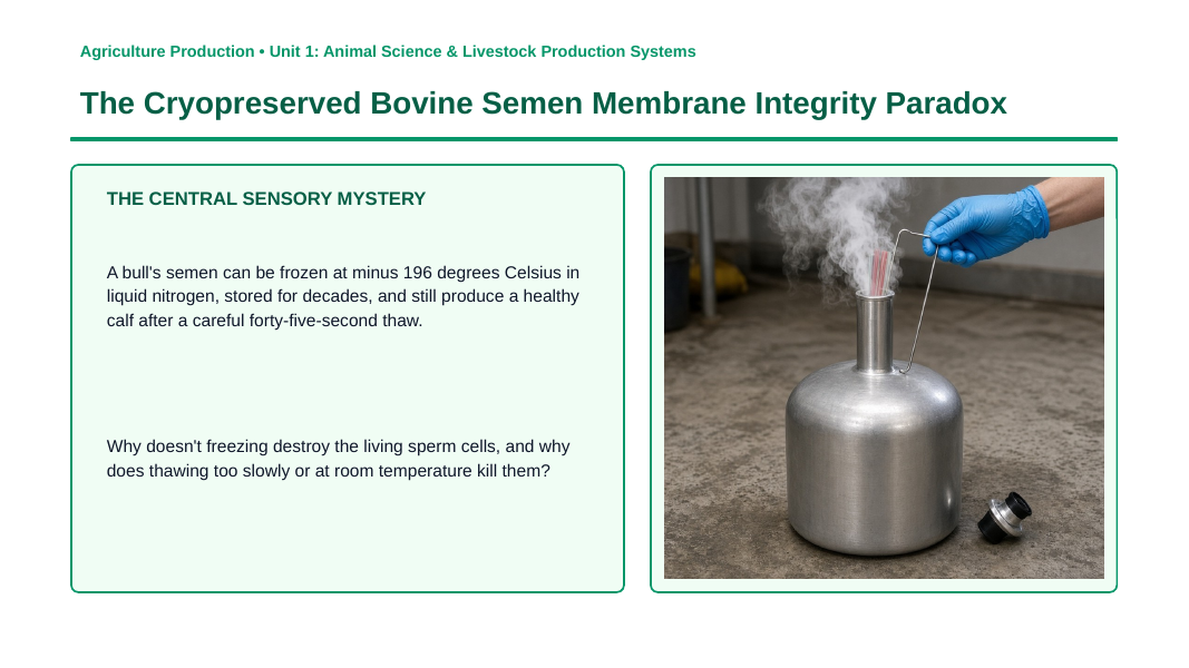 Animal Reproduction & Breeding Systems Phenomena-Based Lesson: The Cryopreserved Bovine Semen Membrane Integrity Paradox Presentation sample page