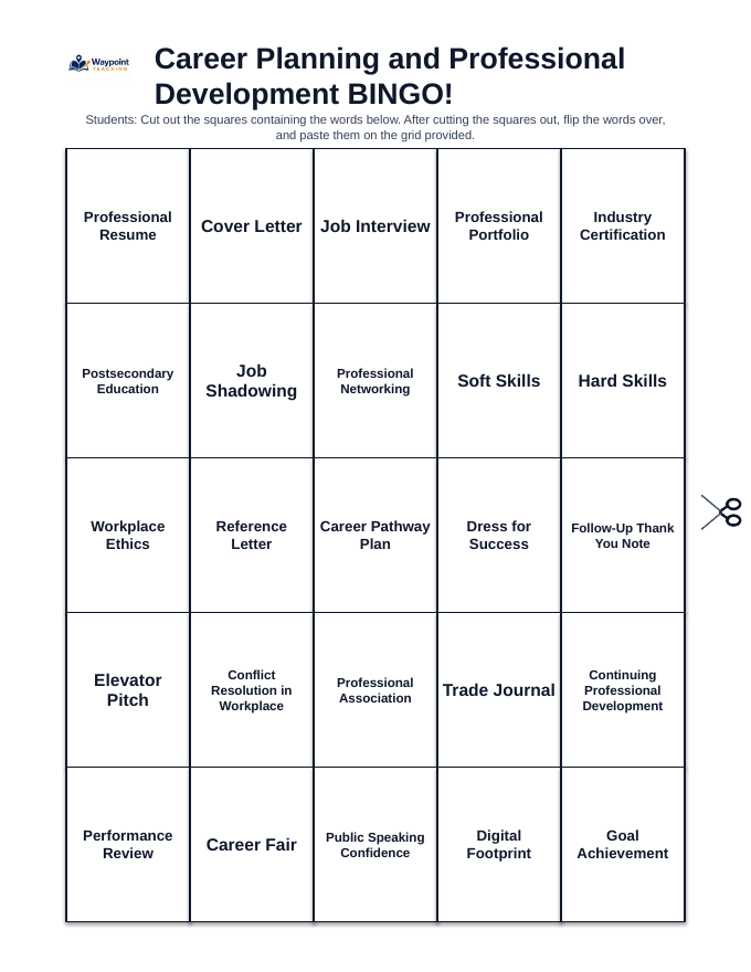 Career Planning & Professional Development BINGO Review Game sample page