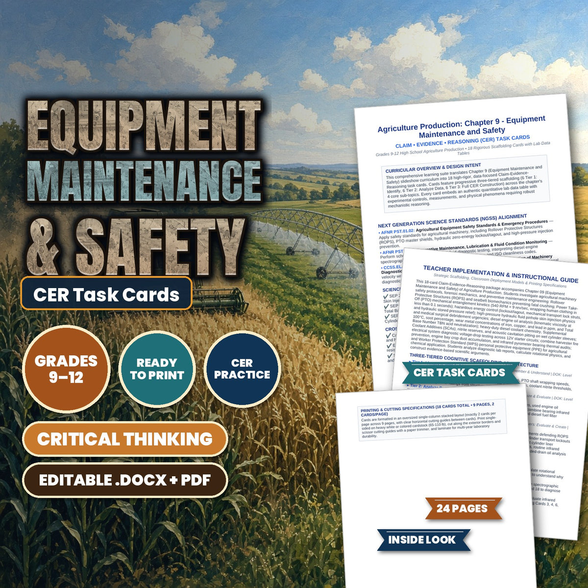 Equipment Maintenance & Safety CER Task Cards cover