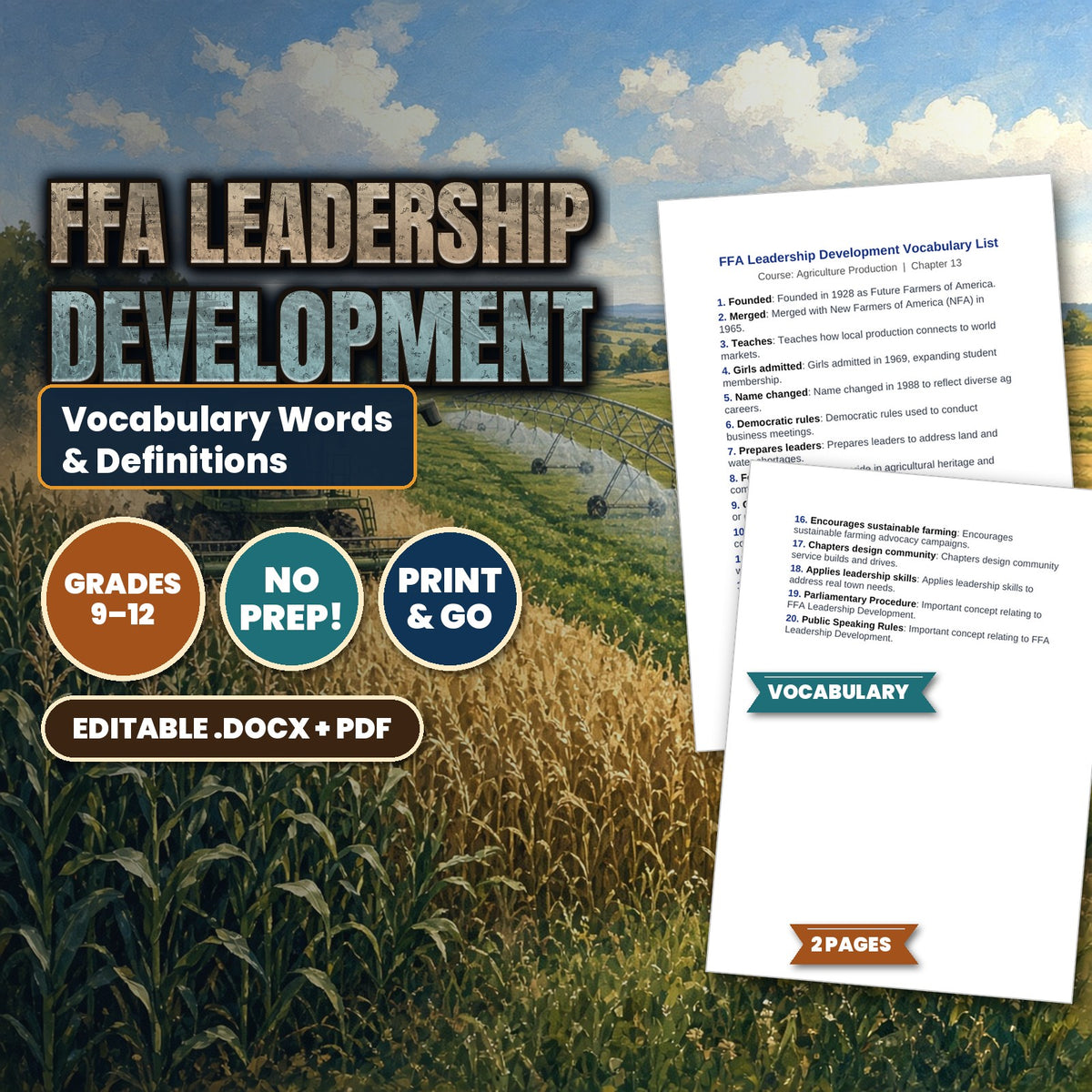 FFA Leadership Development Vocabulary Words & Definitions cover