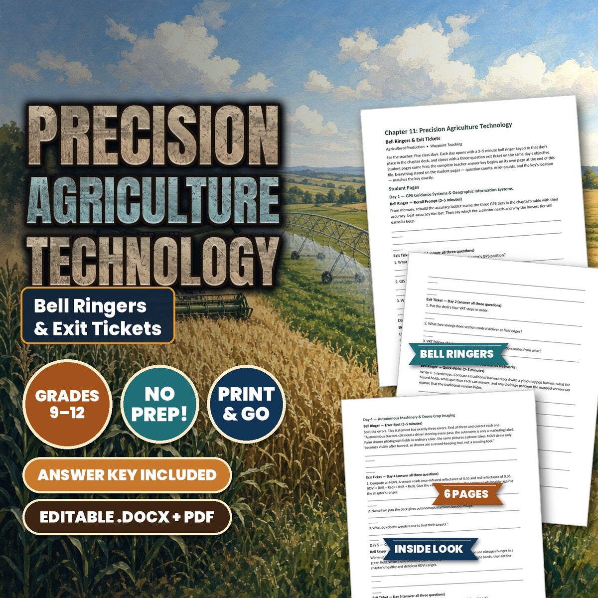 Precision Agriculture Technology Bell Ringers & Exit Tickets cover