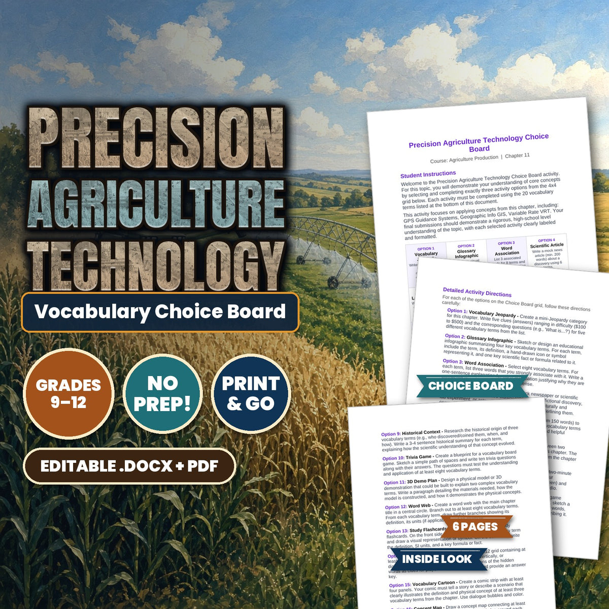 Precision Agriculture Technology Vocabulary Choice Board cover