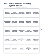 Blood & the Circulatory System BINGO Review Game sample page