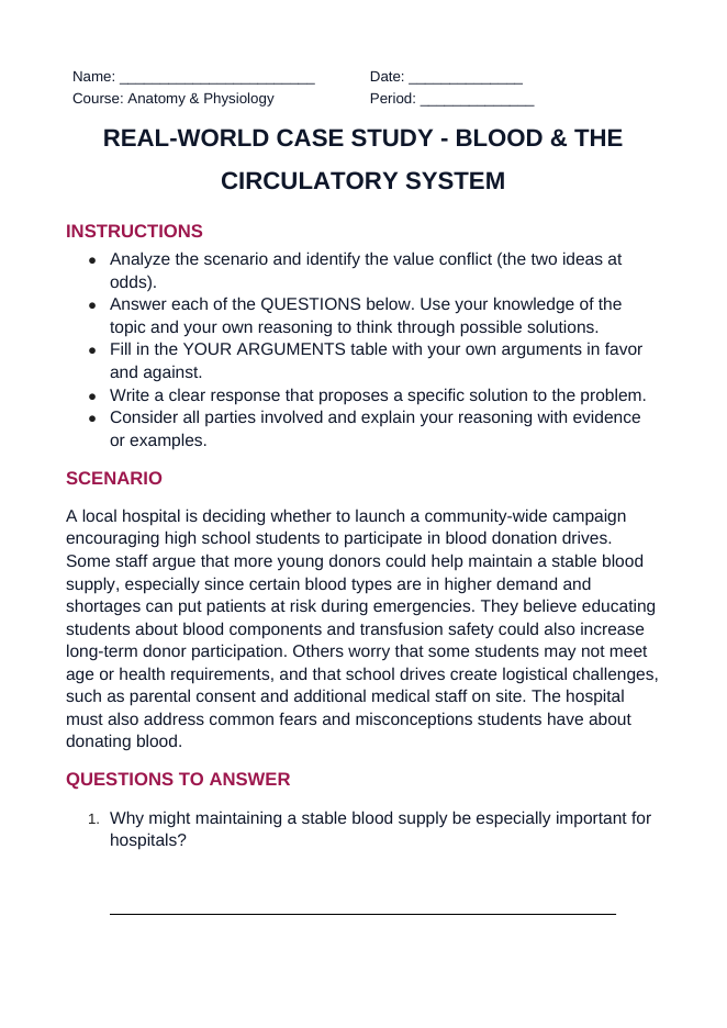 Blood & the Circulatory System Real-World Case Study sample page