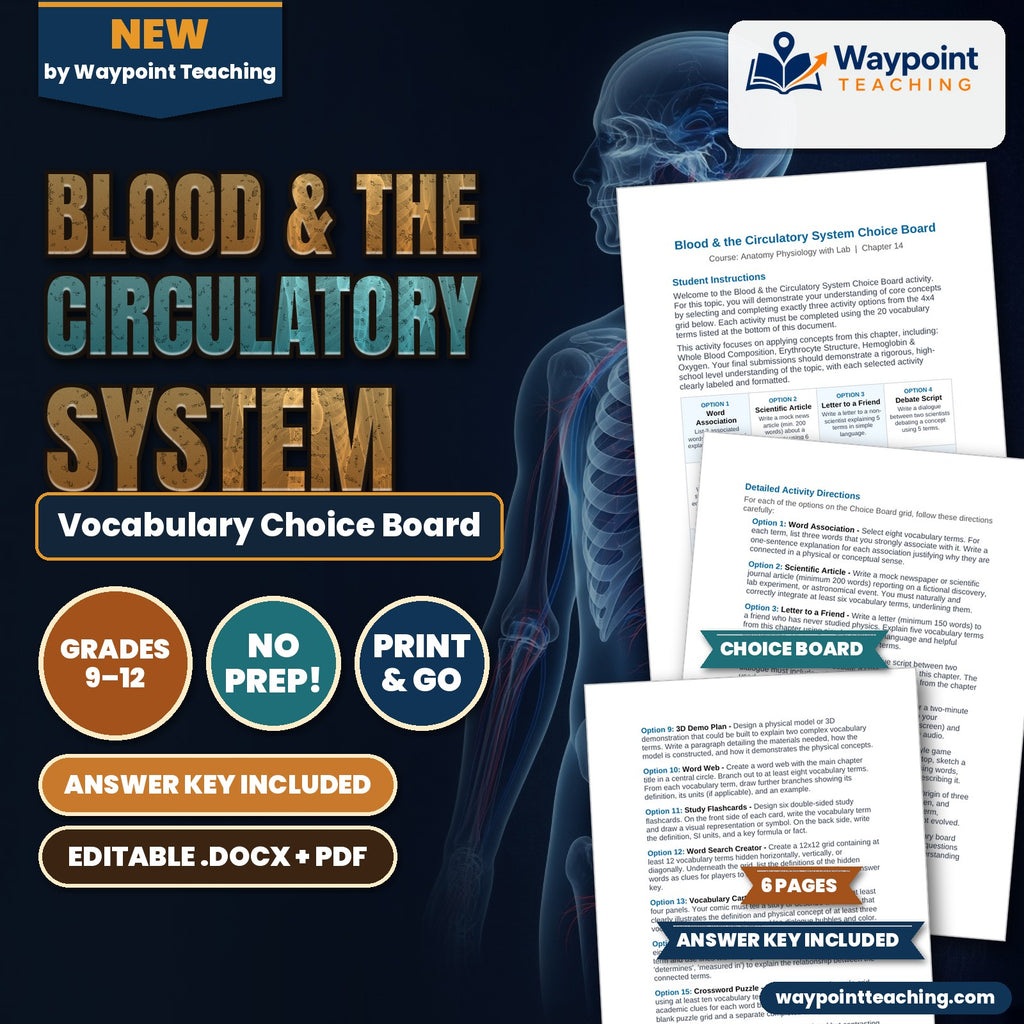 Blood & the Circulatory System Vocabulary Choice Board cover