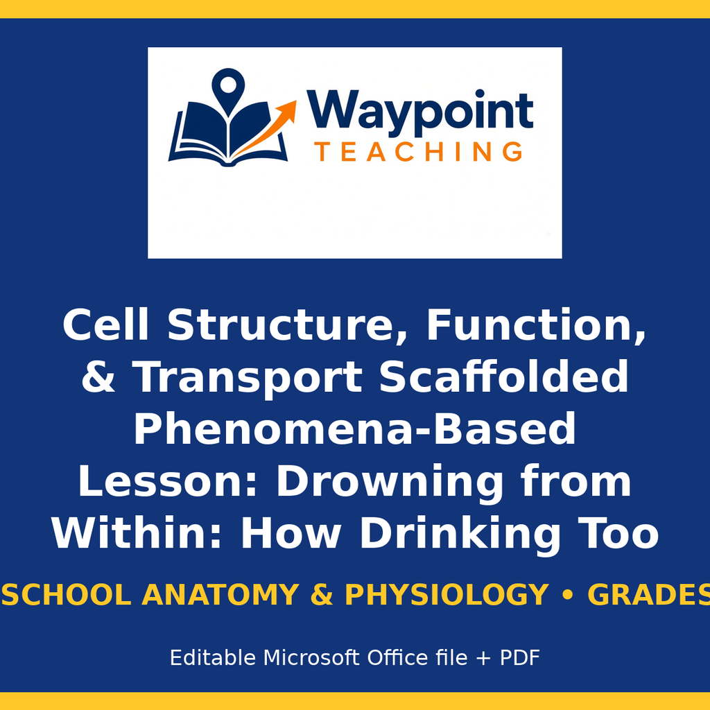 Cell Structure, Function, & Transport Scaffolded Phenomena-Based Lesson: Drowning from Within: How Drinking Too Much Pure Water Causes Fatal Brain Swelling Teacher Discussion Guide cover