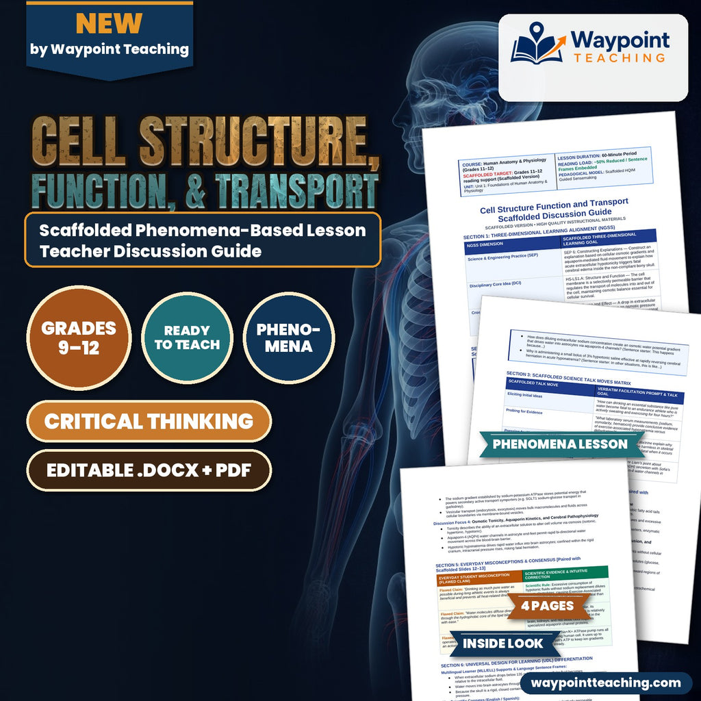 Cell Structure, Function, & Transport Scaffolded Phenomena-Based Lesson: Drowning from Within: How Drinking Too Much Pure Water Causes Fatal Brain Swelling Teacher Discussion Guide cover