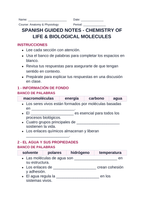 Chemistry of Life & Biological Molecules Spanish Guided Notes sample page